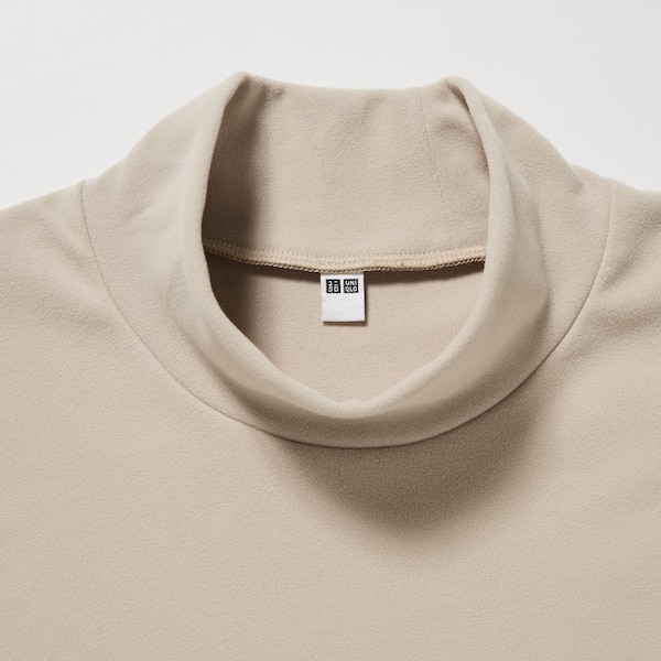 Beige Men Uniqlo Smooth Fleece Mock Neck Long-Sleeve T Shirts | 4569-BWTJR