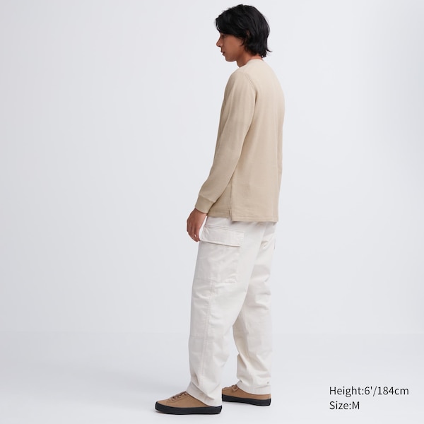 Beige Men Uniqlo Waffle Crew Neck Long-Sleeve T Shirts | 1657-ITKMF