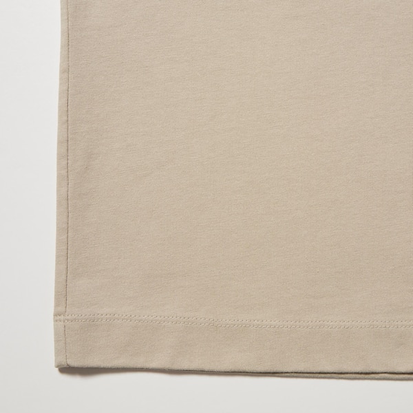 Beige Men Uniqlo Washed Cotton Crew Neck Long-Sleeve T Shirts | 8340-CPHOF