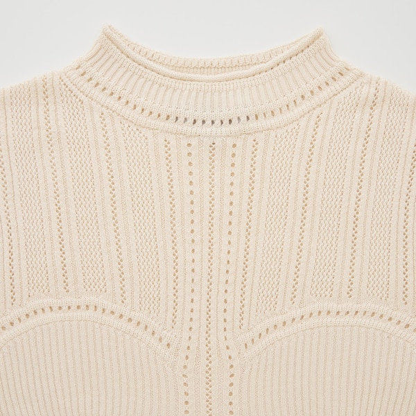 Beige Women Uniqlo 3D Knit Mesh Half-Sleeve Sweaters | 0854-OEIXH