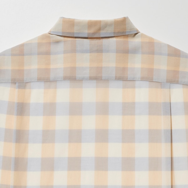 Beige Women Uniqlo Cotton Sheer Checked Long-Sleeve Shirts | 9457-IYKCG