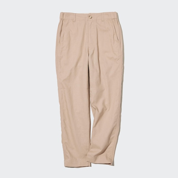 Beige Women Uniqlo Linen Cotton Tapered Pants | 4296-MZVTW