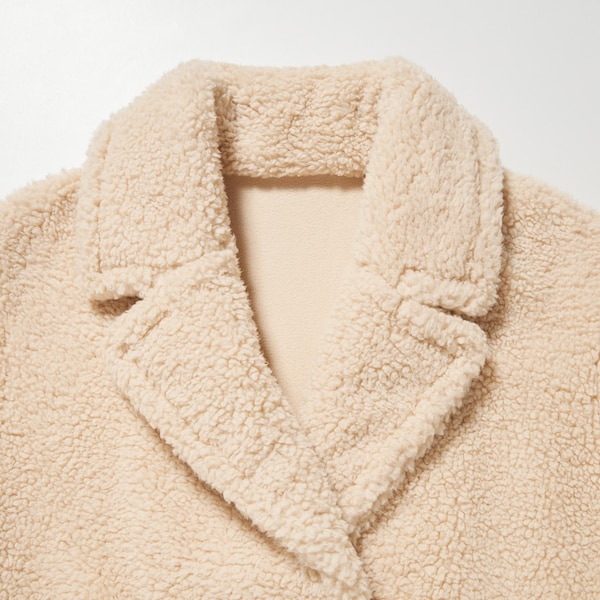 Beige Women Uniqlo Pile-Lined Fleece Tailored Coats | 4183-HVCPJ