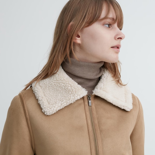 Beige Women Uniqlo Pile-Lined jackets | 6297-YEPZJ