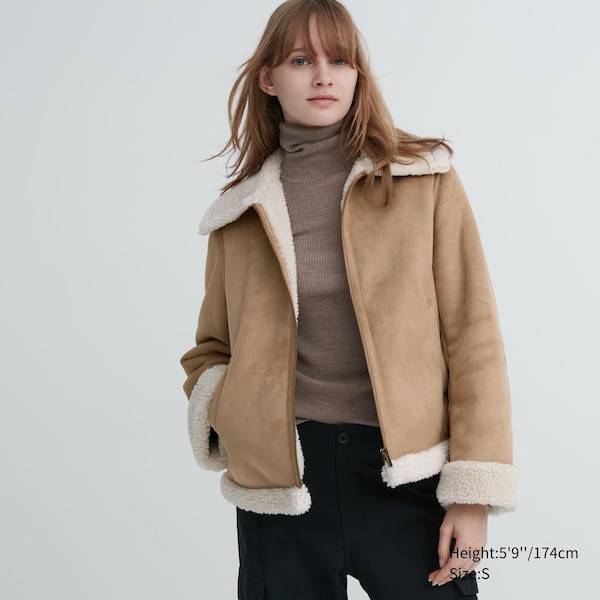 Beige Women Uniqlo Pile-Lined jackets | 6297-YEPZJ