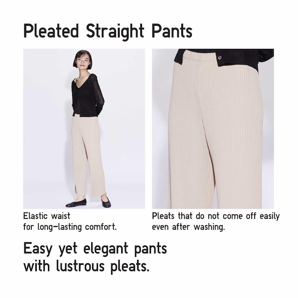 Beige Women Uniqlo Pleated Straight Pants | 8531-DCKJT