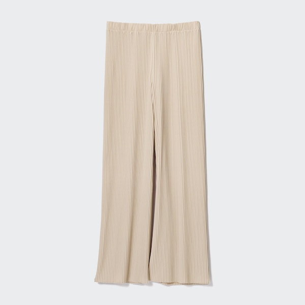 Beige Women Uniqlo Pleated Straight Pants | 8531-DCKJT