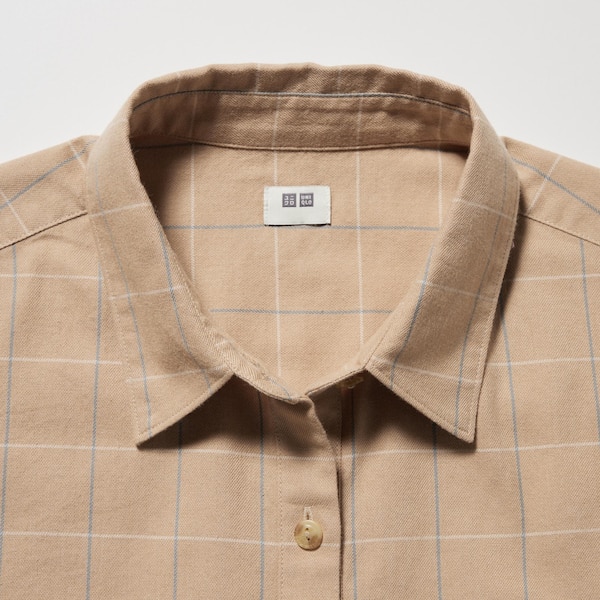 Beige Women Uniqlo Soft Brushed Checked Long-Sleeve Shirts | 0632-AZJBF