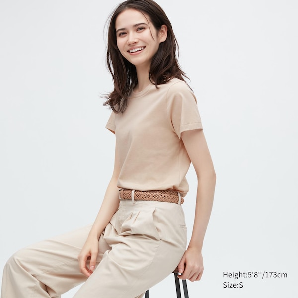 Beige Women Uniqlo Supima® Cotton Crew Neck Short-Sleeve T Shirts | 3089-NRHUL