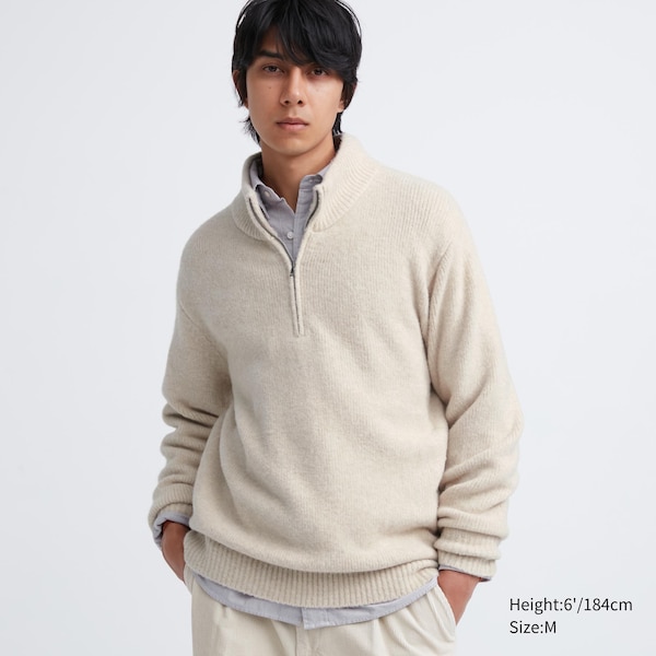 Beigwe Men Uniqlo Souffle Yarn Long-Sleeve Half-Zip Sweaters | 8631-AFKGM