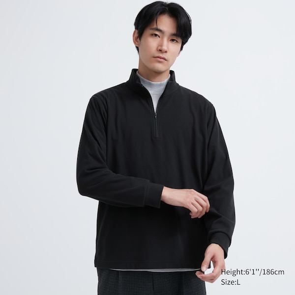 Black Men Uniqlo Smooth Fleece Half-Zip Long-Sleeve T Shirts | 7340-MNHRL