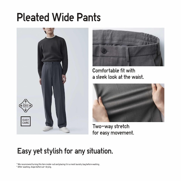 Black Men Uniqlo Wide-Fit Pleated Pants | 2513-MLRYJ