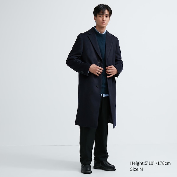 Black Men Uniqlo Wool Cashmere Chesterfield Coats | PGAOCD-123