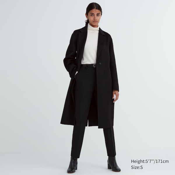 Black Women Uniqlo Double Face Long Coats | 0852-UBPVD