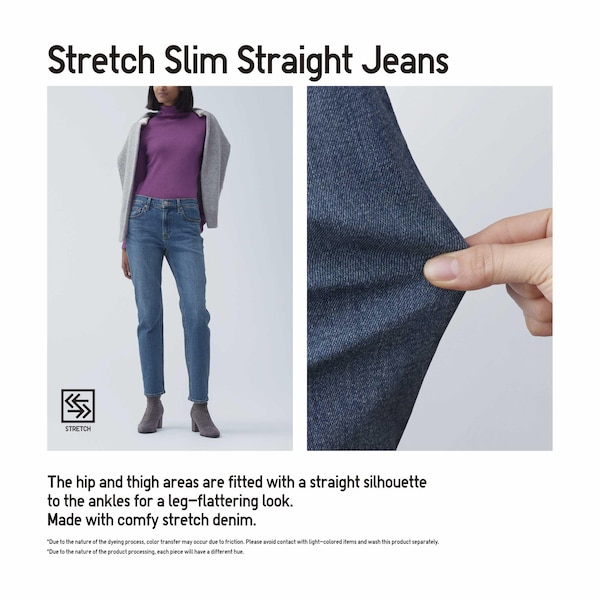 Black Women Uniqlo Stretch Slim Straight Jeans | 8651-ZDOEB