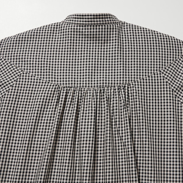 Black Women Uniqlo Volume Checked Long-Sleeve Shirts | 7439-EHQJO