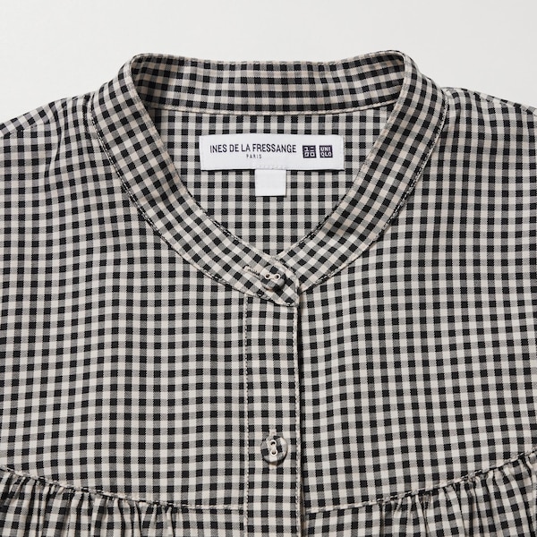 Black Women Uniqlo Volume Checked Long-Sleeve Shirts | 7439-EHQJO