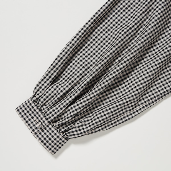 Black Women Uniqlo Volume Checked Long-Sleeve Shirts | 7439-EHQJO