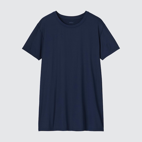 Blue Men Uniqlo AIRism Crew Neck Short-Sleeve T Shirts | 1328-RDHCB