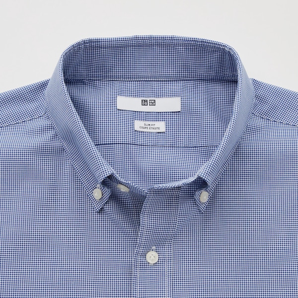 Blue Men Uniqlo Easy Care Checked Stretch Slim-Fit Long-Sleeve Shirts | 9481-SODGA