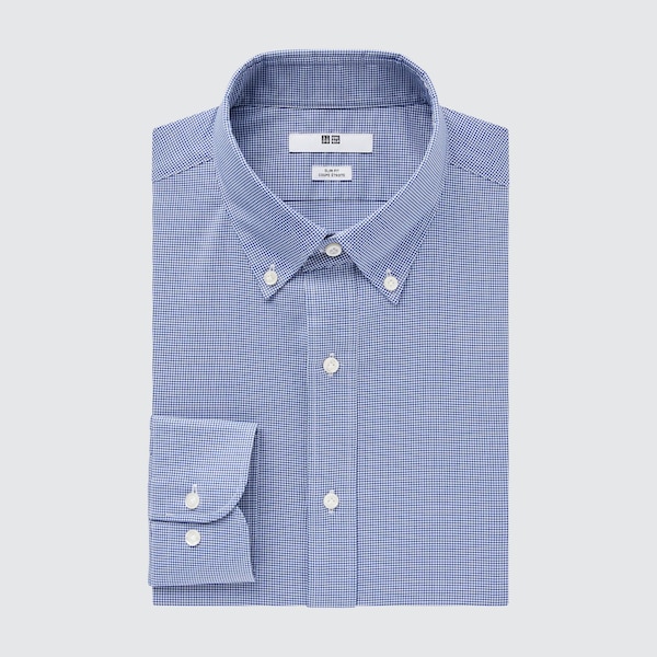 Blue Men Uniqlo Easy Care Checked Stretch Slim-Fit Long-Sleeve Shirts | 9481-SODGA