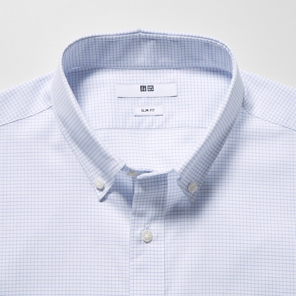 Blue Men Uniqlo Easy Care Checked Stretch Slim-Fit Long-Sleeve Shirts | 0784-NPVAK