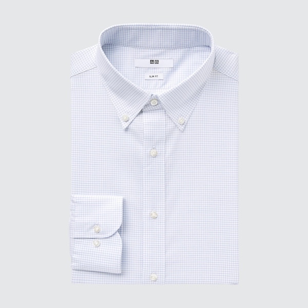 Blue Men Uniqlo Easy Care Checked Stretch Slim-Fit Long-Sleeve Shirts | 0784-NPVAK