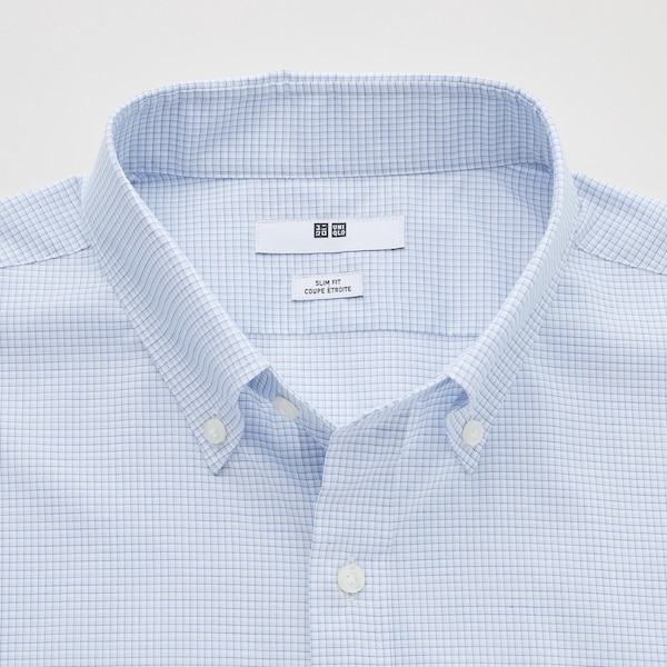 Blue Men Uniqlo Easy Care Checked Stretch Slim-Fit Long-Sleeve Shirts | 8305-YSLJH