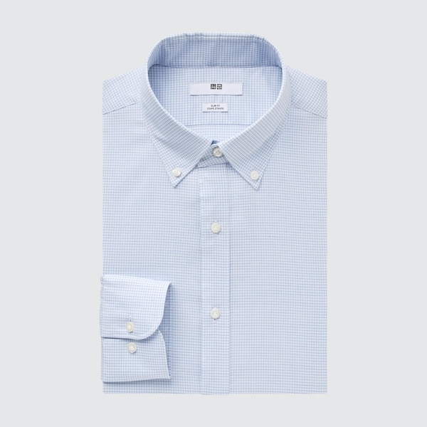 Blue Men Uniqlo Easy Care Checked Stretch Slim-Fit Long-Sleeve Shirts | 8305-YSLJH