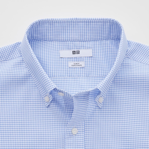 Blue Men Uniqlo Easy Care Checked Stretch Slim-Fit Long-Sleeve Shirts | 9760-UMDAW