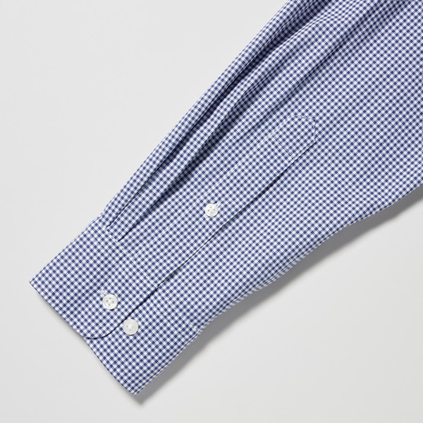 Blue Men Uniqlo Extra Fine Cotton Broadcloth Checkered Long-Sleeve Shirts | 1976-SXTKW