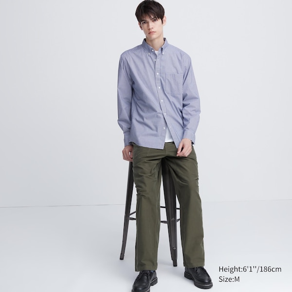 Blue Men Uniqlo Extra Fine Cotton Broadcloth Checkered Long-Sleeve Shirts | 1976-SXTKW