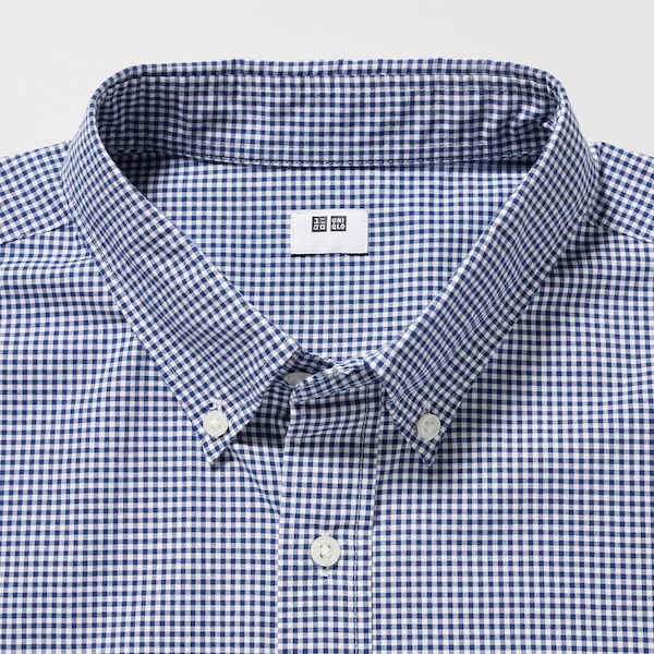 Blue Men Uniqlo Extra Fine Cotton Broadcloth Checkered Long-Sleeve Shirts | 1976-SXTKW