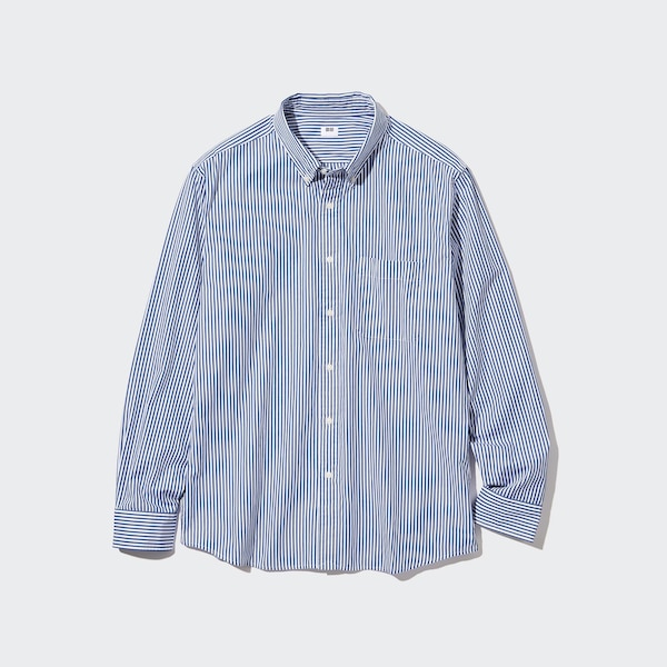 Blue Men Uniqlo Extra Fine Cotton Broadcloth Striped Long-Sleeve Shirts | 8152-XGQZN