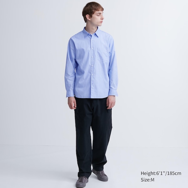 Blue Men Uniqlo Extra Fine Cotton Broadcloth Striped Long-Sleeve Shirts | 2815-NKRVE