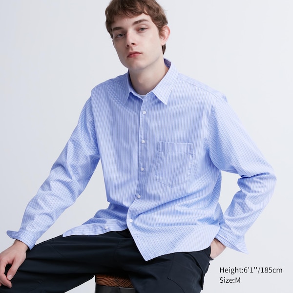 Blue Men Uniqlo Extra Fine Cotton Broadcloth Striped Long-Sleeve Shirts | 2815-NKRVE