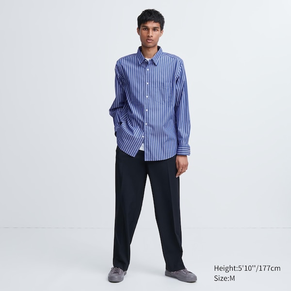 Blue Men Uniqlo Extra Fine Cotton Broadcloth Long-Sleeve Shirts | 8574-VTJUE