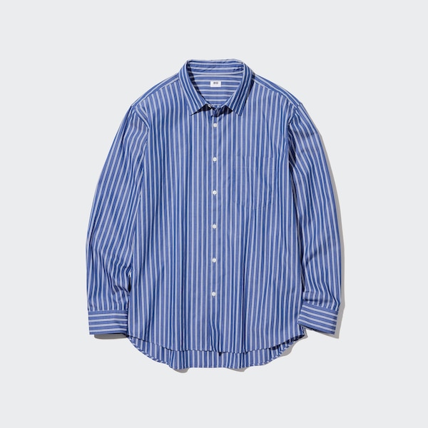 Blue Men Uniqlo Extra Fine Cotton Broadcloth Long-Sleeve Shirts | 8574-VTJUE