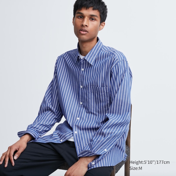 Blue Men Uniqlo Extra Fine Cotton Broadcloth Long-Sleeve Shirts | 8574-VTJUE