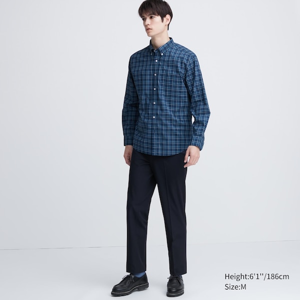 Blue Men Uniqlo Extra Fine Cotton Broadcloth Checked Long-Sleeve Shirts | 2841-EFZGH