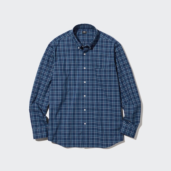 Blue Men Uniqlo Extra Fine Cotton Broadcloth Checked Long-Sleeve Shirts | 2841-EFZGH