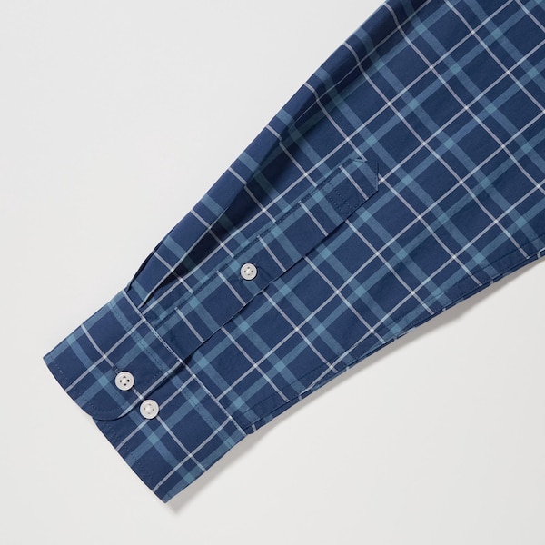 Blue Men Uniqlo Extra Fine Cotton Broadcloth Checked Long-Sleeve Shirts | 2841-EFZGH