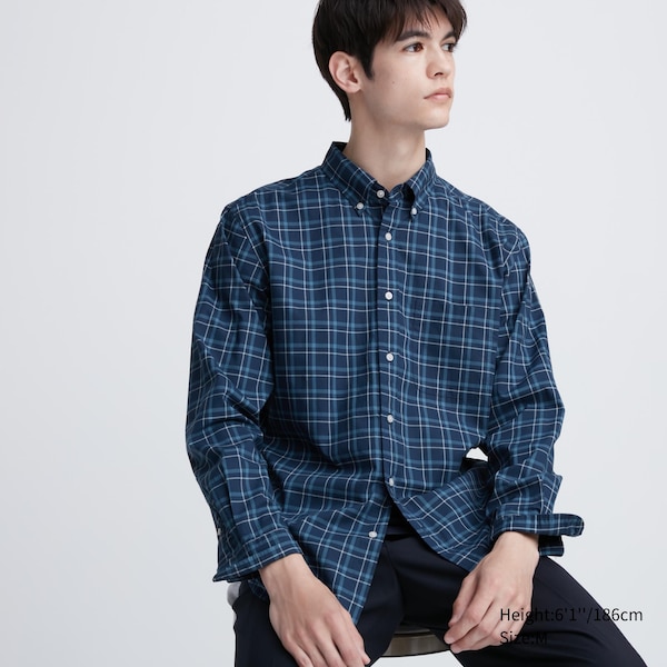 Blue Men Uniqlo Extra Fine Cotton Broadcloth Checked Long-Sleeve Shirts | 2841-EFZGH