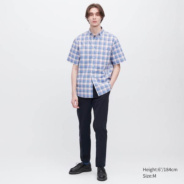 Blue Men Uniqlo Extra Fine Cotton Short-Sleeve Shirts | 3708-NWYHA