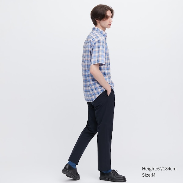 Blue Men Uniqlo Extra Fine Cotton Short-Sleeve Shirts | 3708-NWYHA