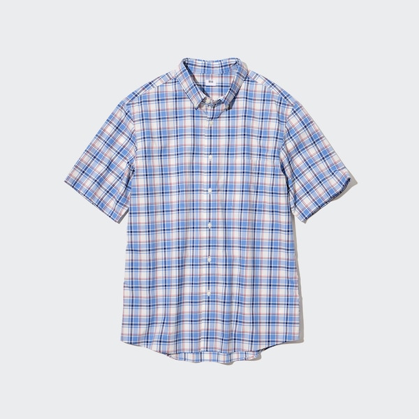 Blue Men Uniqlo Extra Fine Cotton Short-Sleeve Shirts | 3708-NWYHA