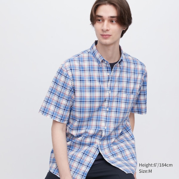 Blue Men Uniqlo Extra Fine Cotton Short-Sleeve Shirts | 3708-NWYHA