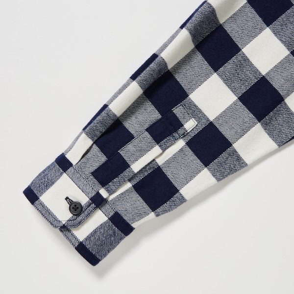 Blue Men Uniqlo Flannel Checked Long-Sleeve Shirts | 9801-VEWNU