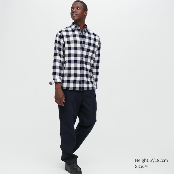 Blue Men Uniqlo Flannel Checked Long-Sleeve Shirts | 9801-VEWNU