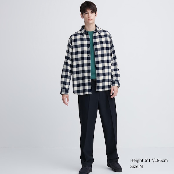 Blue Men Uniqlo Flannel Checked Long-Sleeve Shirts | 9801-VEWNU